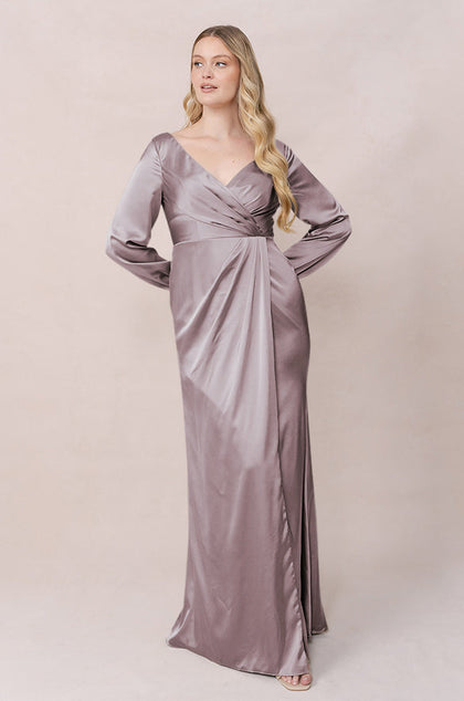 Vera Satin Dress | Made To Order | Taupe