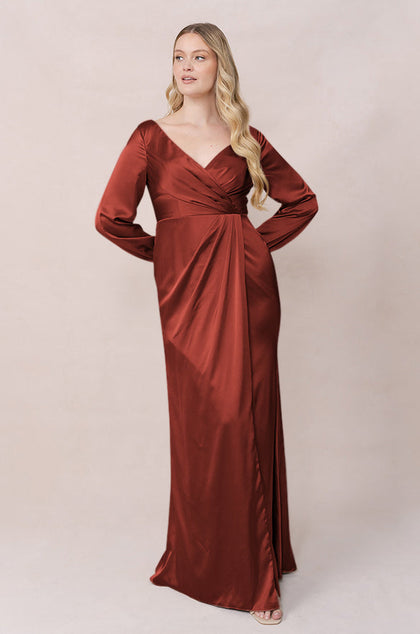 Vera Satin Dress | Made To Order | Terracotta Rust