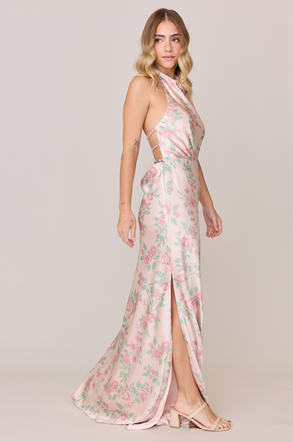 Veronica Satin Floral Print Dress | Made To Order | Blushing Bride Bouquet