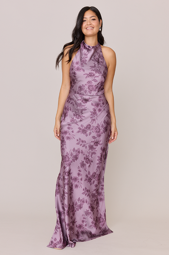 Veronica Satin Floral Print Dress | Made To Order Lilac Bouquet Veronica Satin Floral Print Dress | Made To Order Lilac Bouquet