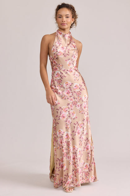 Satin Floral Print Mega Swatch | Honey Beige Blossom