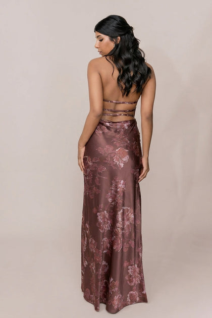 Veronica Satin Floral Print Dress | Made To Order | Mahogany Blooms