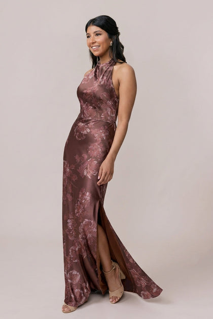 Veronica Satin Floral Print Dress | Made To Order | Mahogany Blooms
