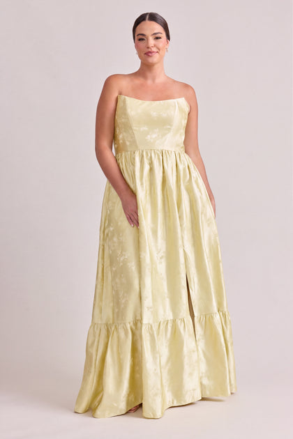Vienna Lustre Jacquard Dress | Pale Yellow