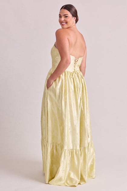 Vienna Lustre Jacquard Dress | Pale Yellow