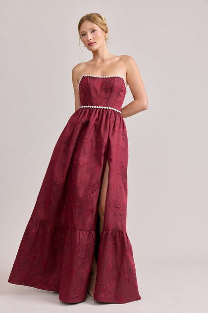 Vienna Luxe Jacquard Dress | Made To Order | Cabernet