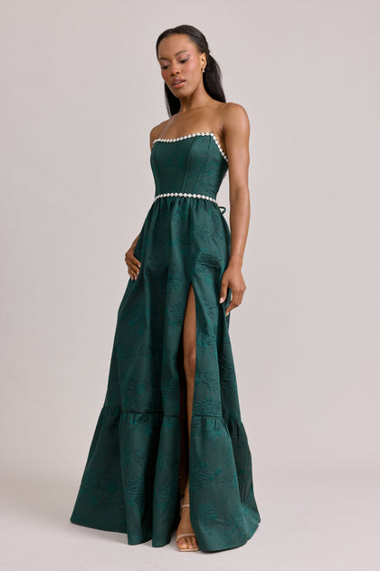 Vienna Luxe Jacquard Dress | Made To Order | Classic Emerald