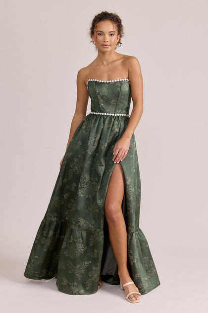 Vienna Luxe Jacquard Dress | Made To Order | Deep Olive
