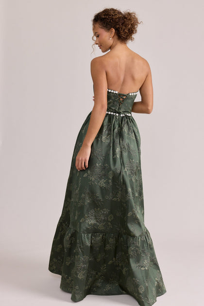 Vienna Luxe Jacquard Dress | Made To Order | Deep Olive