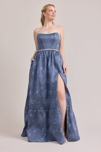 Vienna Luxe Jacquard Dress | Made To Order | Indie Blue