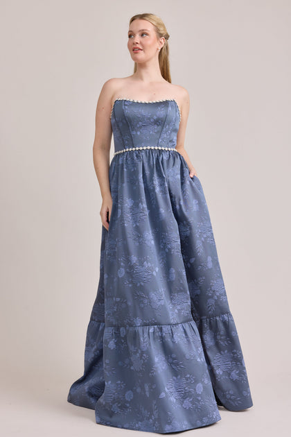 Vienna Luxe Jacquard Dress | Made To Order | Indie Blue