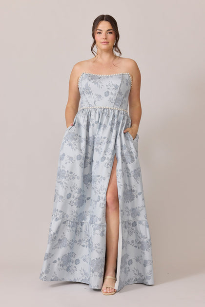 Vienna Luxe Jacquard Dress | Made To Order | Sky Blue