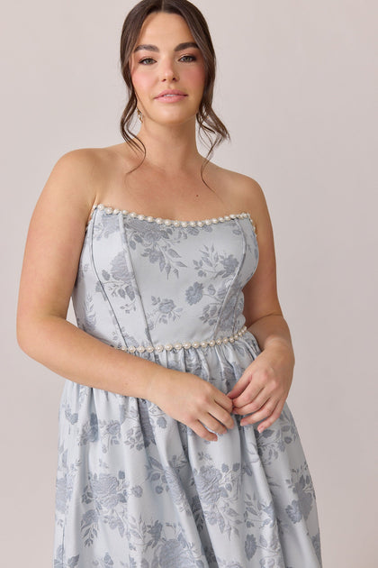 Vienna Luxe Jacquard Dress | Made To Order | Sky Blue