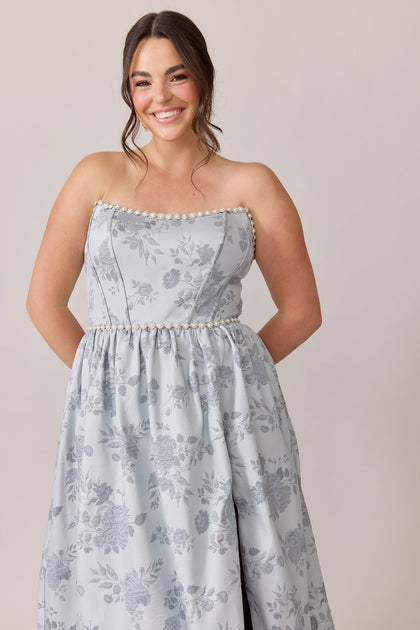 Vienna Luxe Jacquard Dress | Made To Order | Sky Blue