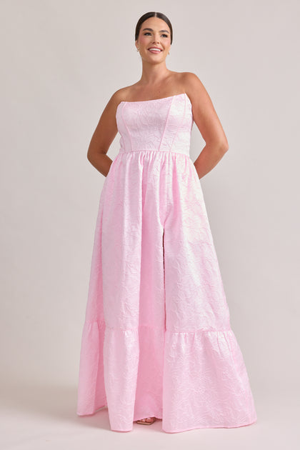 Vienna Tonal Jacquard Dress | Baby Pink