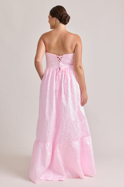 Vienna Tonal Jacquard Dress | Baby Pink