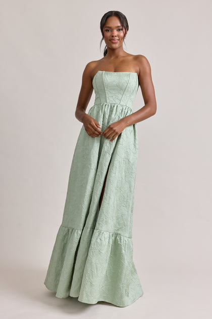 Vienna Tonal Jacquard Dress | Sage