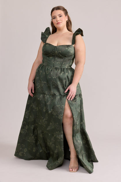 Violet Jacquard Dress | Made To Order | Deep Olive