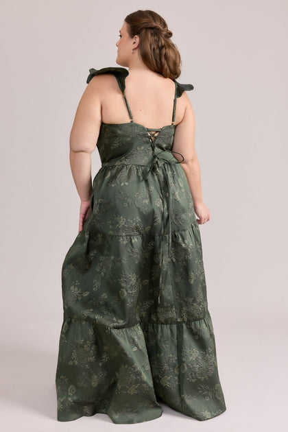 Violet Jacquard Dress | Made To Order | Deep Olive
