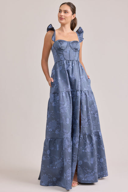 Violet Jacquard Dress | Made To Order | Indie Blue