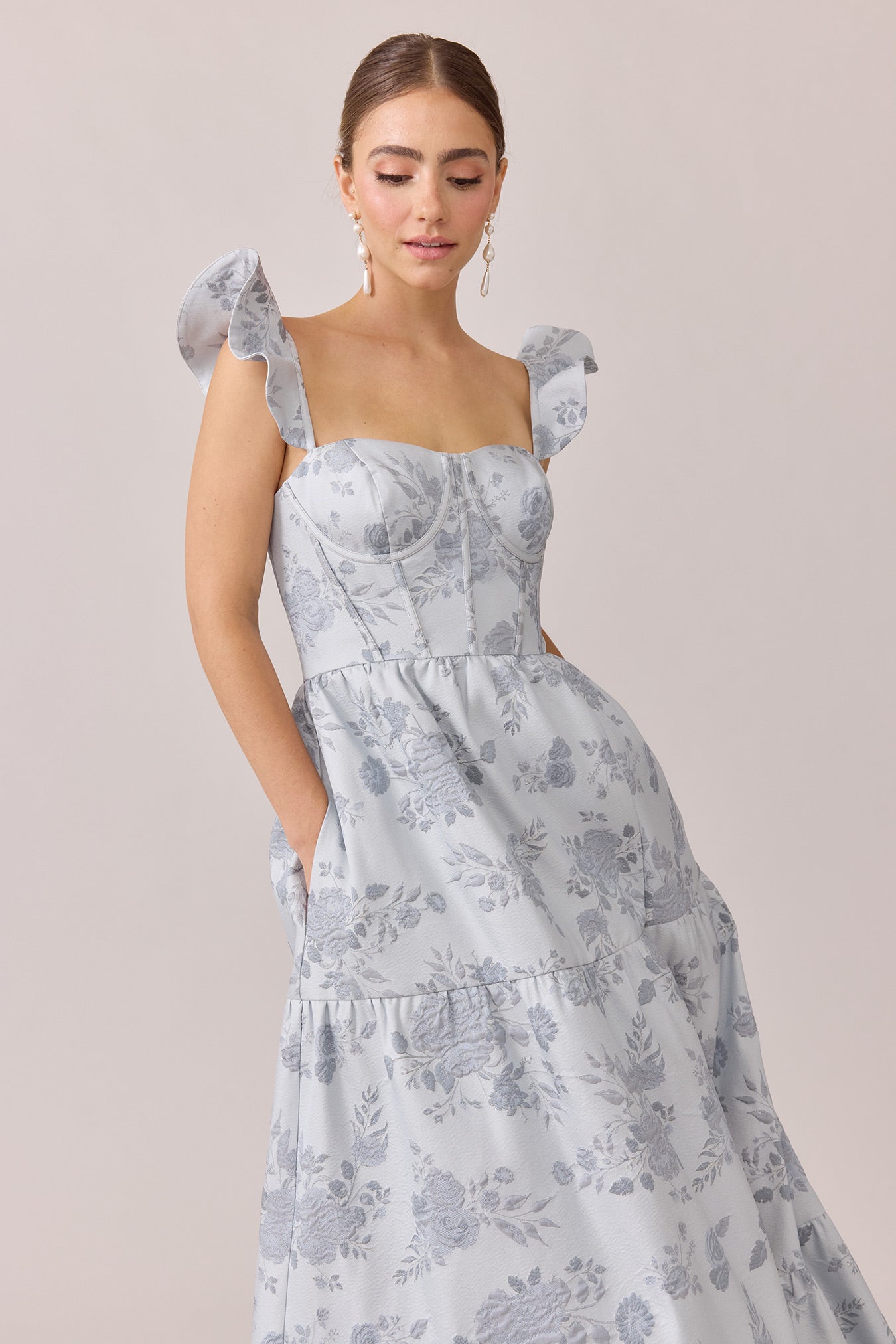Violet Jacquard Dress | Made to Order Sky Blue Violet Jacquard Dress | Made to Order Sky Blue