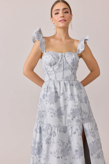 Violet Jacquard Dress | Made To Order | Sky Blue