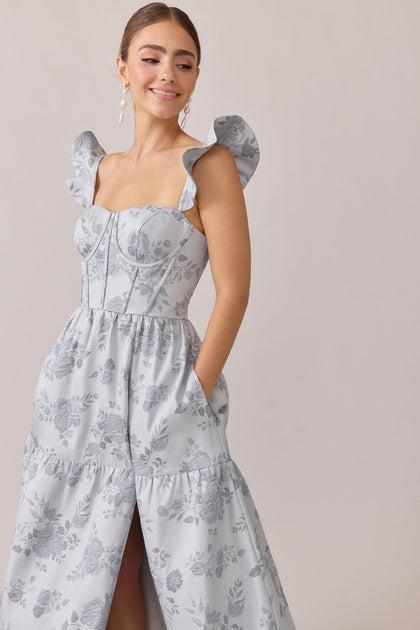 Violet Jacquard Dress | Made To Order | Sky Blue