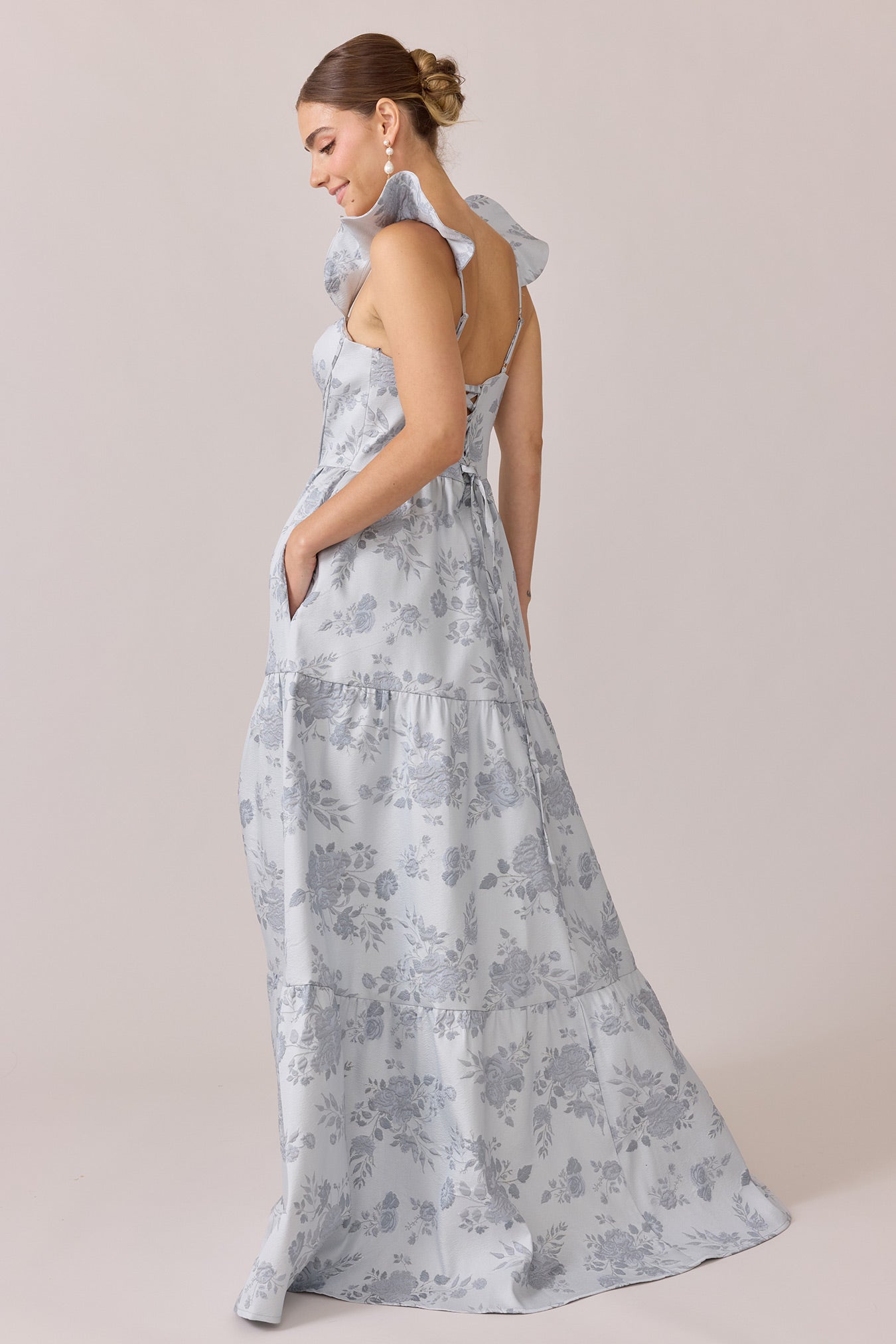 Violet Jacquard Dress | Made To Order Sky Blue Violet Jacquard Dress | Made To Order Sky Blue