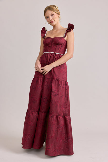 Violet Luxe Jacquard Dress | Made To Order | Cabernet