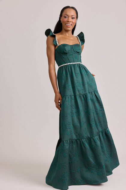 Violet Luxe Jacquard Dress | Made To Order | Classic Emerald
