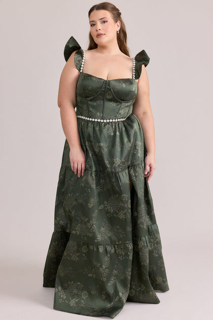 Violet Luxe Jacquard Dress | Made To Order | Deep Olive