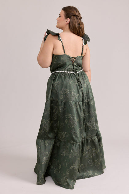 Violet Luxe Jacquard Dress | Made To Order | Deep Olive