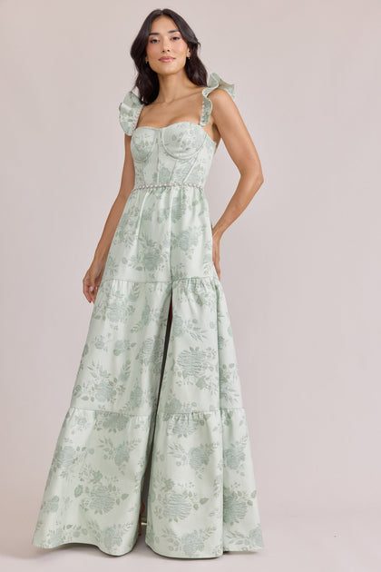 Violet Luxe Jacquard Dress | Made To Order | Sage