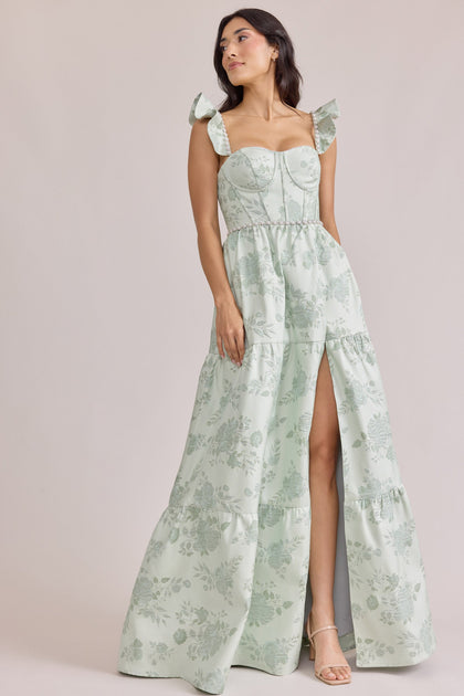 Violet Luxe Jacquard Dress | Made To Order | Sage