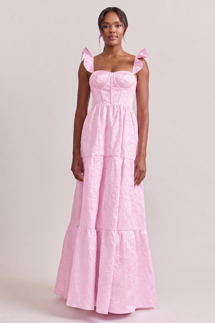 Violet Tonal Jacquard Dress | Baby Pink