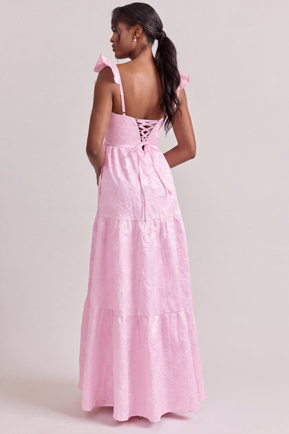 Violet Tonal Jacquard Dress | Baby Pink