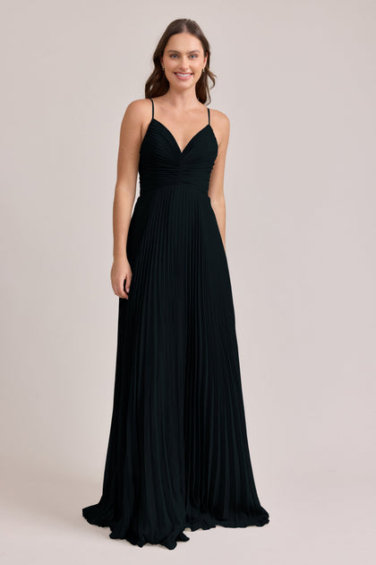Vivian Chiffon Pleated Dress | Made To Order | Black