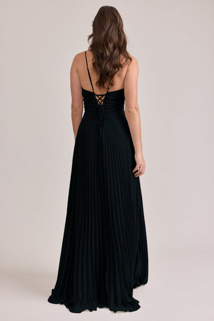 Vivian Chiffon Pleated Dress | Made To Order | Black