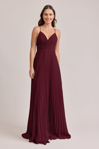Vivian Chiffon Pleated Dress | Made To Order | Cabernet