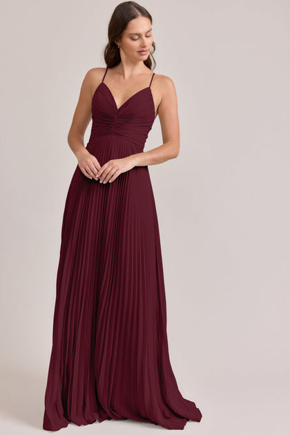 Vivian Chiffon Pleated Dress | Made To Order | Cabernet