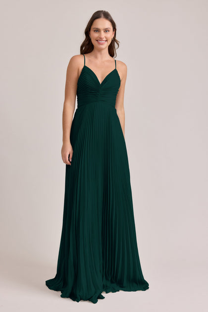 Vivian Chiffon Pleated Dress | Made To Order | Classic Emerald