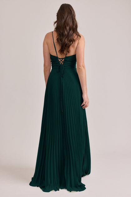 Vivian Chiffon Pleated Dress | Made To Order | Classic Emerald