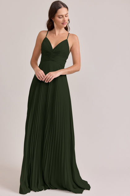 Vivian Chiffon Pleated Dress | Made To Order | Deep Olive