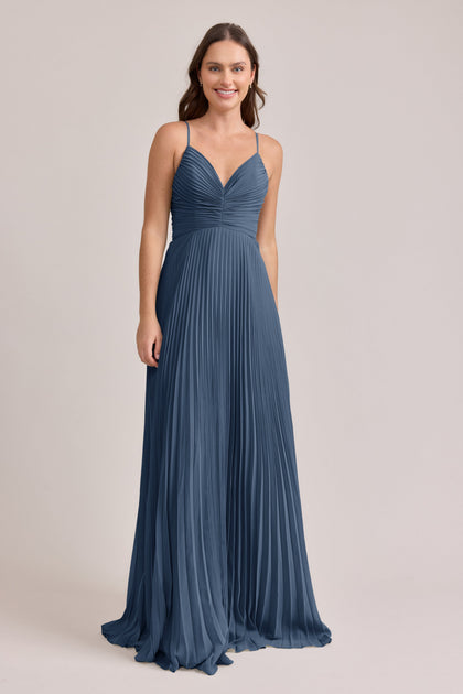 Vivian Chiffon Pleated Dress | Made To Order | Dusty Blue