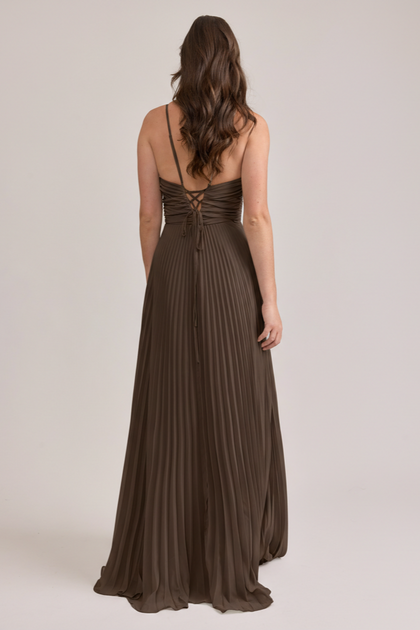 Vivian Chiffon Pleated Dress | Made To Order | Espresso