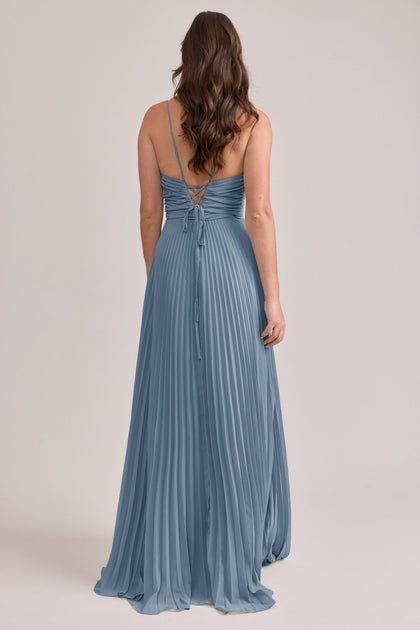 Vivian Chiffon Pleated Dress | Made To Order | French Blue