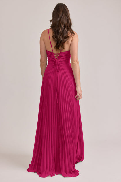 Vivian Chiffon Pleated Dress | Made To Order | Hot Pink