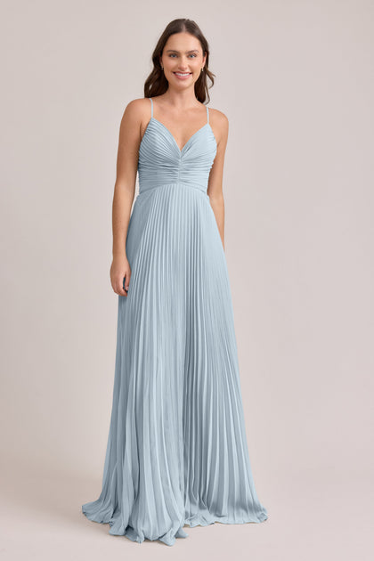 Vivian Chiffon Pleated Dress | Made To Order | Light Blue