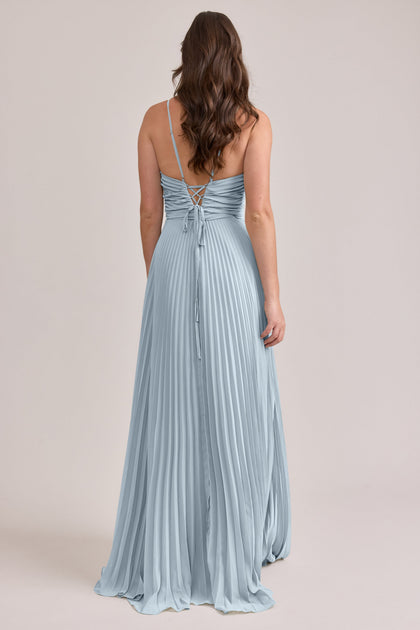 Vivian Chiffon Pleated Dress | Made To Order | Light Blue