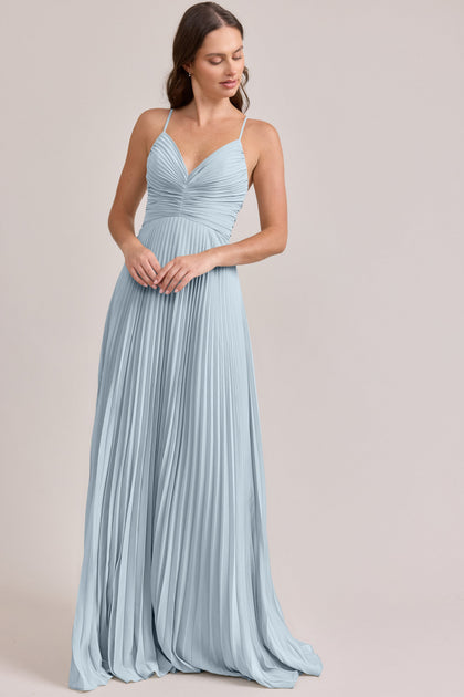 Vivian Chiffon Pleated Dress | Made To Order | Light Blue